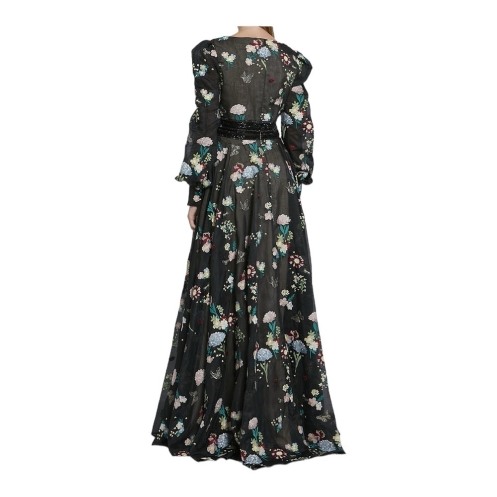 Mac Duggal Embroidered Bishop Sleeve V Neck Flowy Gown Size 10 NWT - Picture 5 of 7